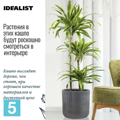 Кашпо IDEALIST Урбан круглое, антрацит 45-d, 45-h