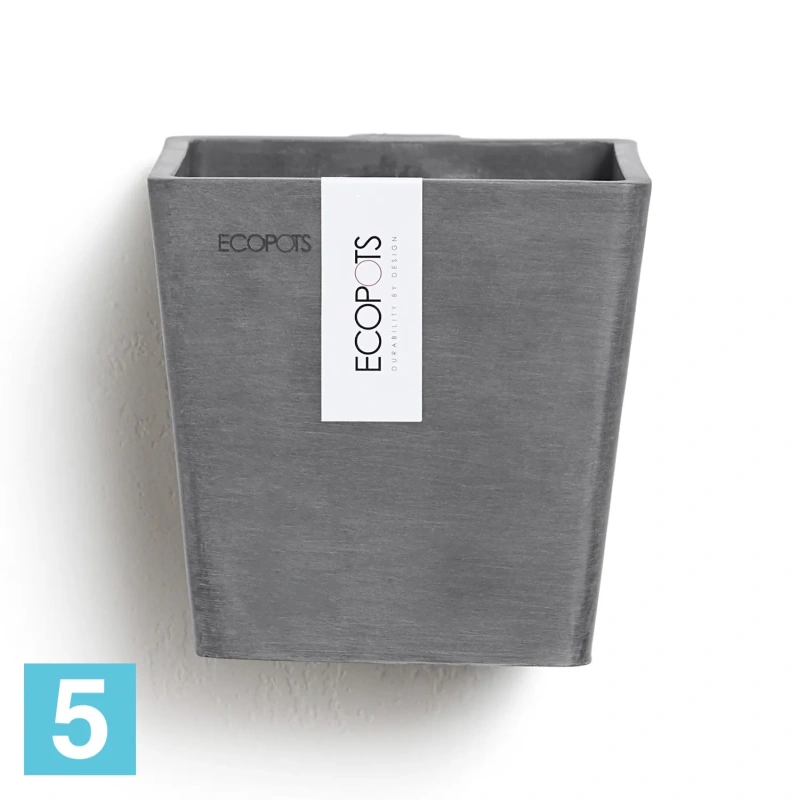 Кашпо настенное Ecopots Manhattan S, серое 15-l, 15-w, 15-h