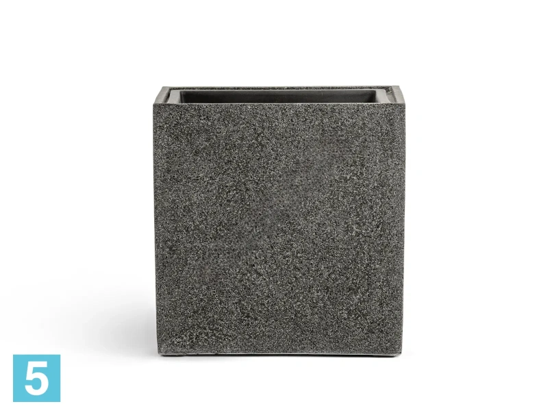 Кашпо TREEZ Effectory Stone Куб, тёмно-серый камень 60-l, 60-w, 60-h