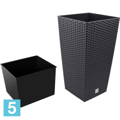 Высокое кашпо Prosperplast RATO SQUARE, антрацит 40-l, 40-w, 75-h