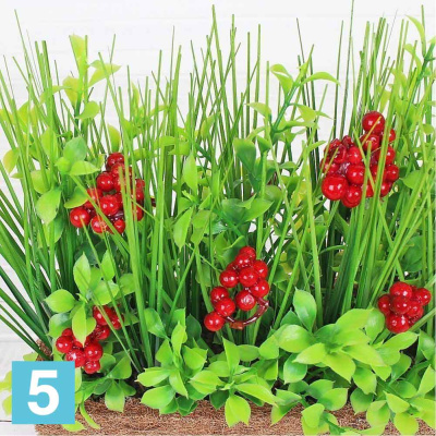 Трава с ягодами искусственная Alseed, h-17 см. в кокосовом боксе, 20*8*7