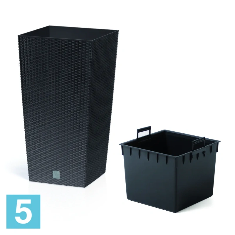 Кашпо Prosperplast RATO SQUARE, антрацит 27-l, 27-w, 50-h
