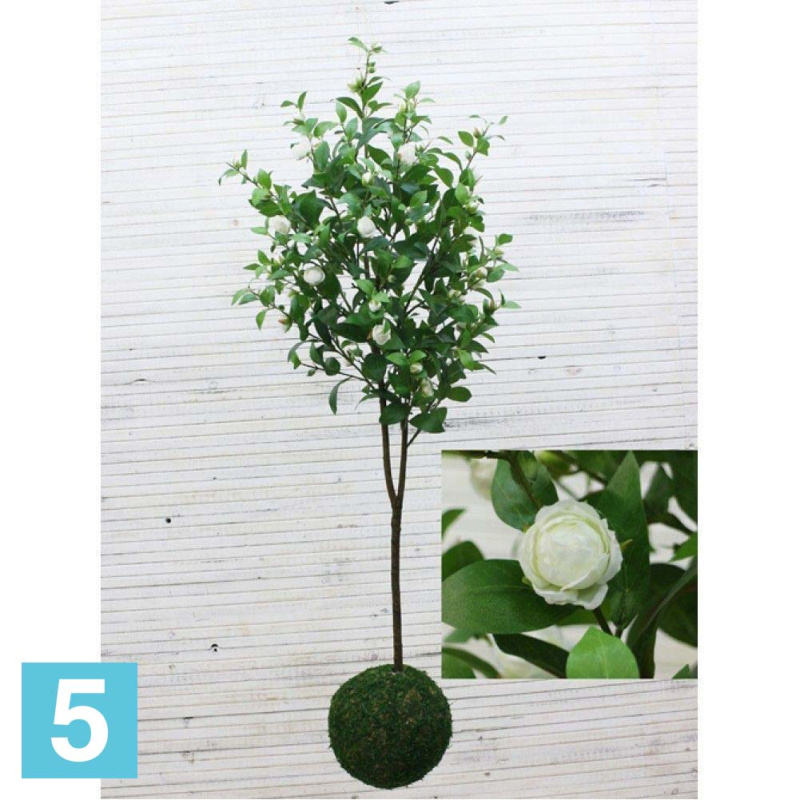 Кокедама искусственная Alseed, d-27 "Камелия, бел., h-150 см.