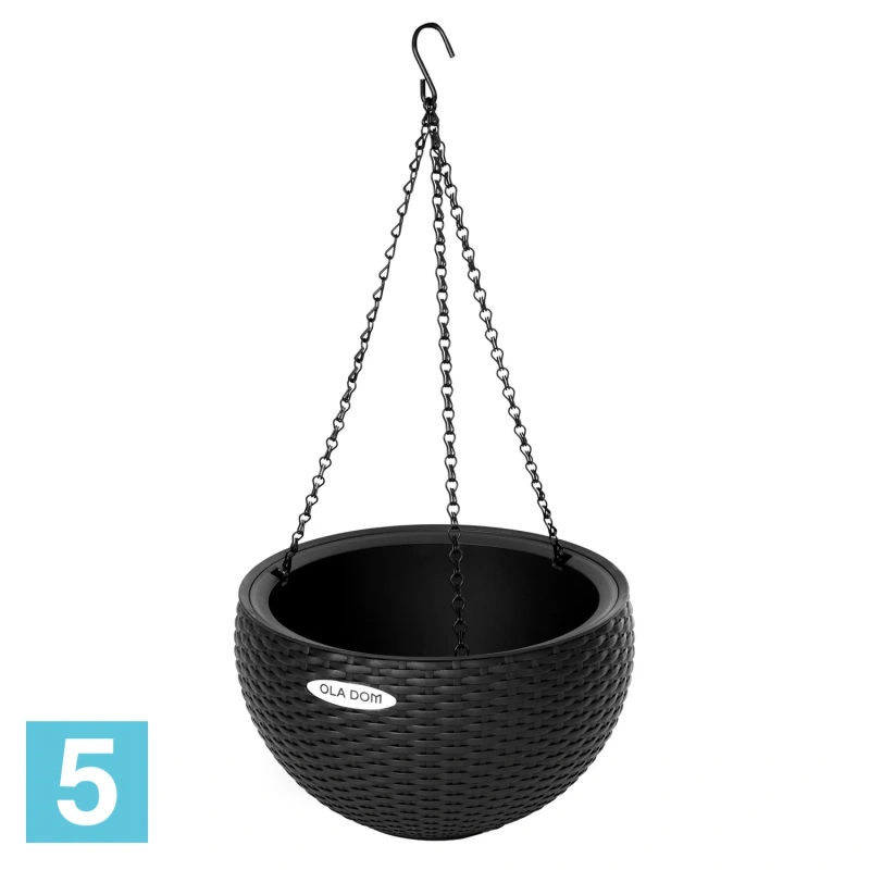 Подвесное кашпо Ola Dom Rattan, антрацит 34-d, 20,9-h