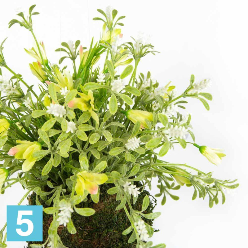 Кокедама искусственная Alseed, d-15 "Весенняя", бело-зелен