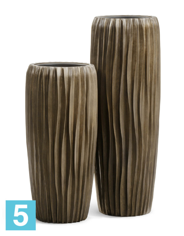 Кашпо с автополивом TREEZ Effectory Metal Высокий конус Design Wave, чернёная бронза, 34-d, 75-h
