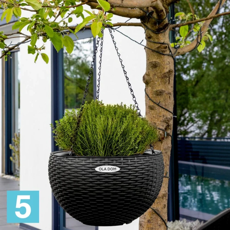 Подвесное кашпо Ola Dom Rattan, антрацит 34-d, 20,9-h