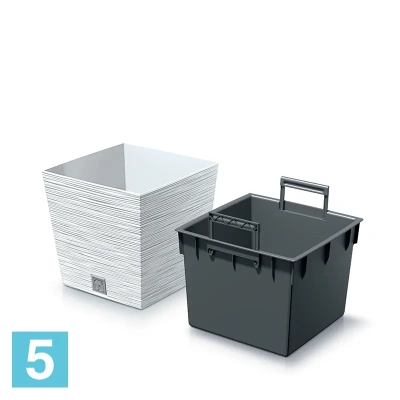 Кашпо Prosperplast FURU Square Low, белое 29,5-l, 29,5-w, 29-h