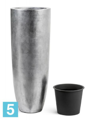 Кашпо с автополивом TREEZ Effectory Metal Высокий конус Giant, серебряный 46-d, 120-h