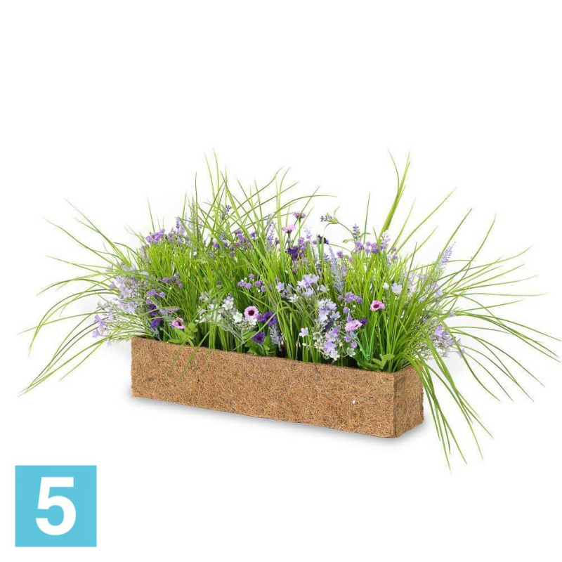 Разнотравье искусственное Alseed, фиолет, в кокосовом боксе, 50х10х, h-10