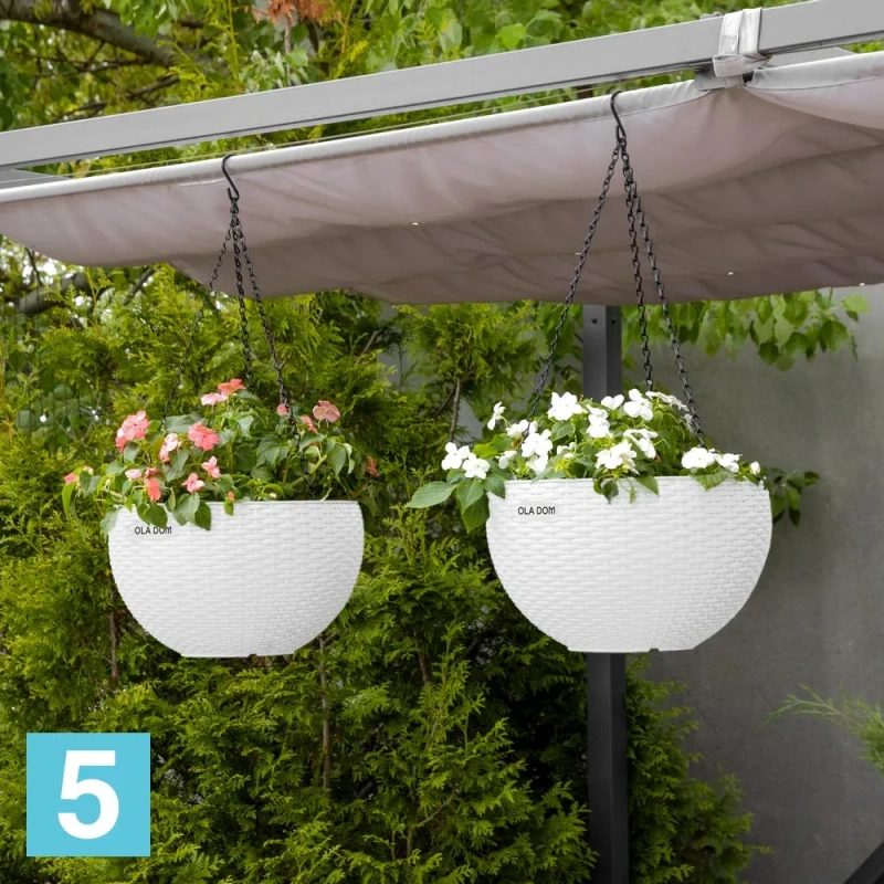 Подвесное кашпо Ola Dom Rattan, белое 34-d, 20,9-h