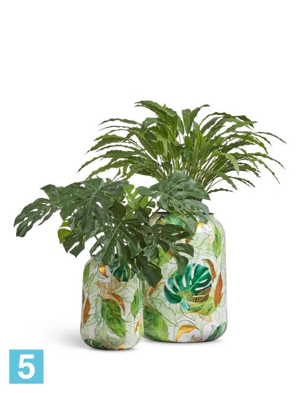 Кашпо TREEZ Effectory Savage Garden Design-ваза Botanical, белое с зеленым 26-d, 43-h