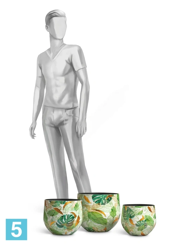 Кашпо TREEZ Effectory Savage Garden Чаша Botanical, белое с зеленым 23-d, 23-h