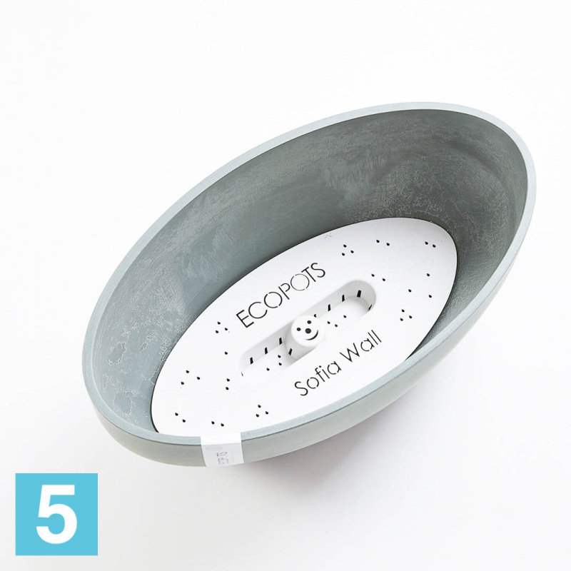 Напольное кашпо Ecopots Sofia Big, серо-голубое 43-l, 25-w, 17,5-h
