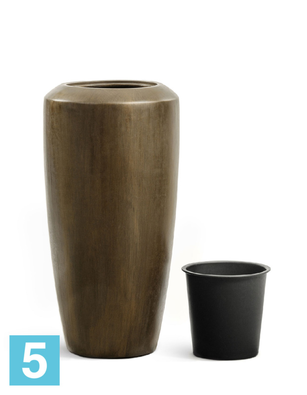 Кашпо с автополивом TREEZ Effectory Metal, Высокий конус Design, чернёная бронза 46-d, 117-h