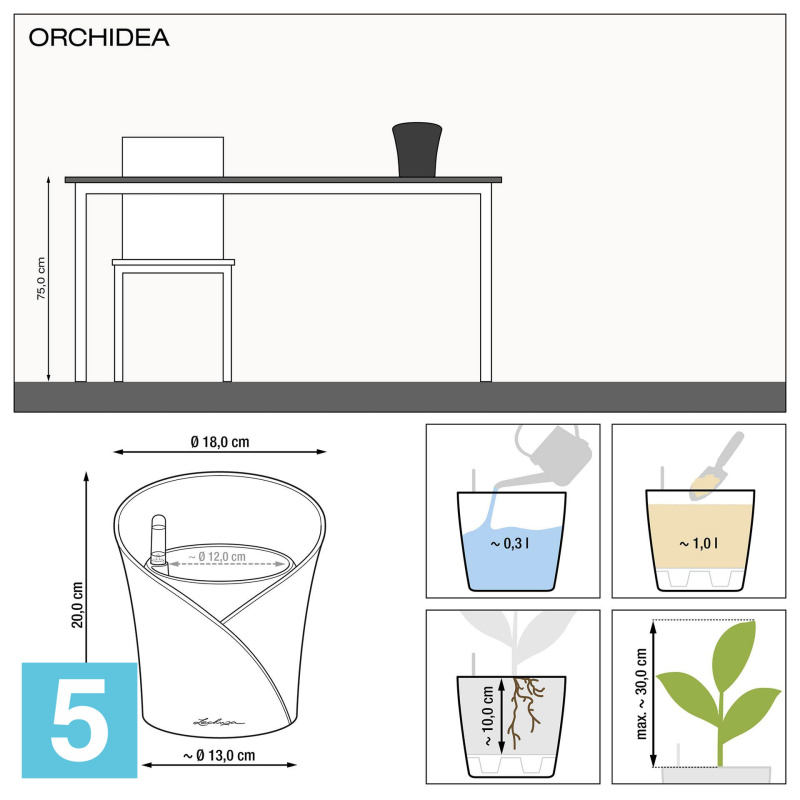 Lechuza Orchidea кашпо, антрацит 18-d, 20-h