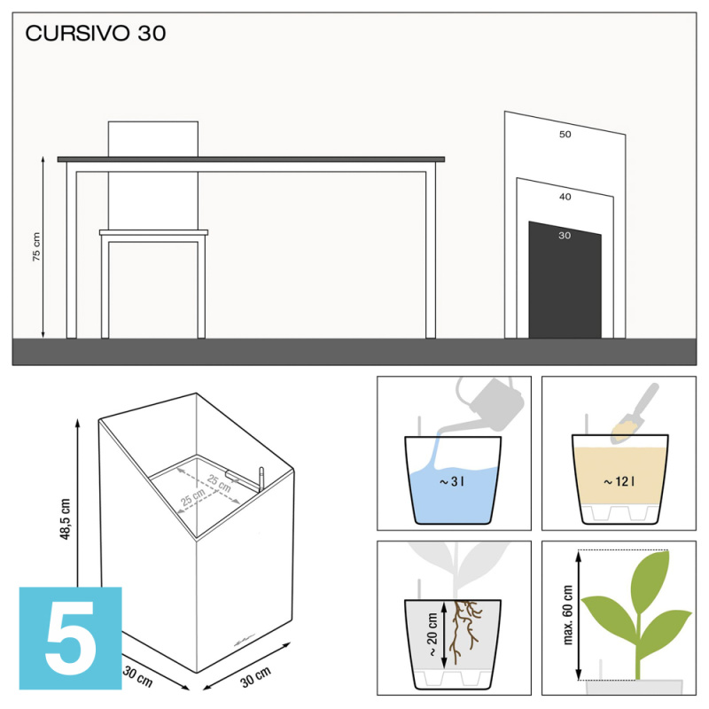 Lechuza Cursivo кашпо, черное 50-l, 50-w, 94-h