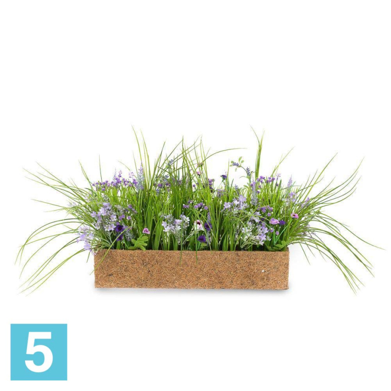 Разнотравье искусственное Alseed, фиолет, в кокосовом боксе, 50х10х, h-10