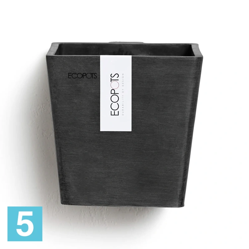 Кашпо настенное Ecopots Manhattan S, антрацит 15-l, 15-w, 15-h
