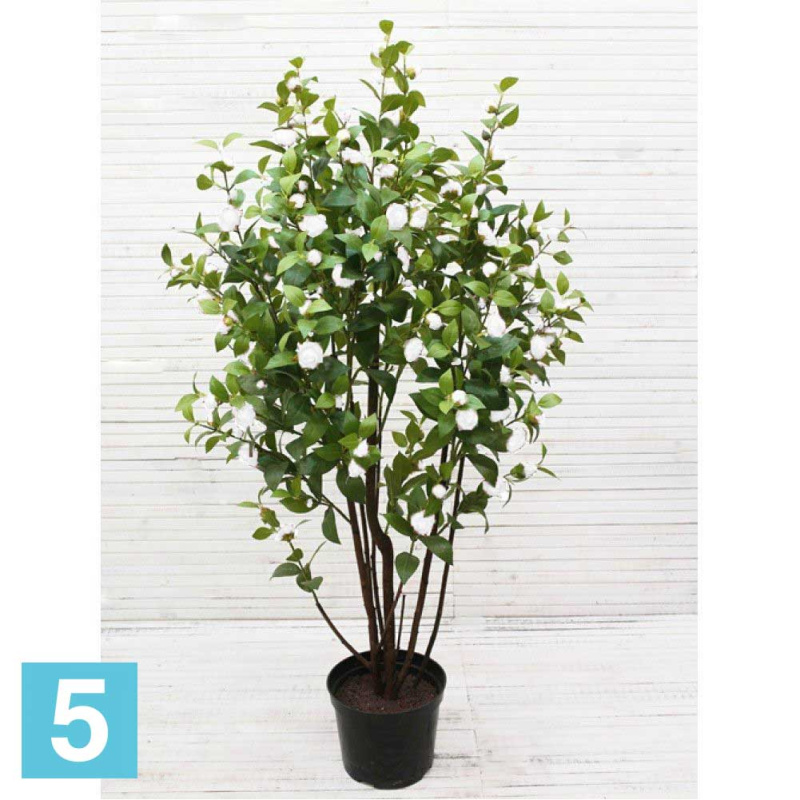 Камелия с бутонами искусственная Alseed, белая, h-140 см.