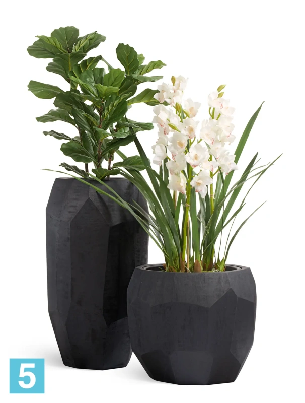 Кашпо TREEZ Effectory Anthra Design-многогранник, антрацит 60-d, 50-h