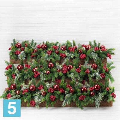 Ель с шарами искусственная Alseed, h-12 см. в кокосовом боксе 95*8*8