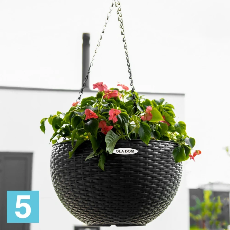 Подвесное кашпо Ola Dom Rattan, антрацит 34-d, 20,9-h