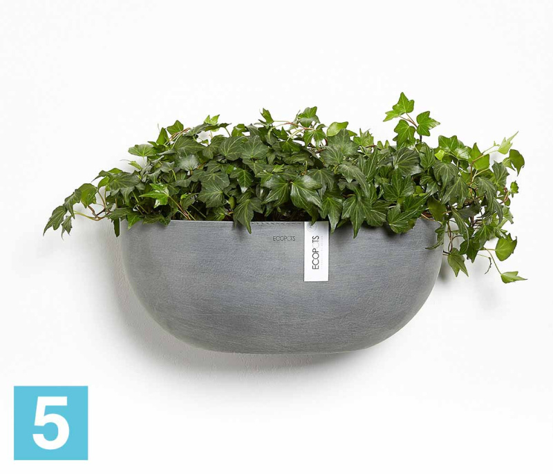 Подвесное кашпо Ecopots Sofia, серое 43-l, 25-w, 18-h