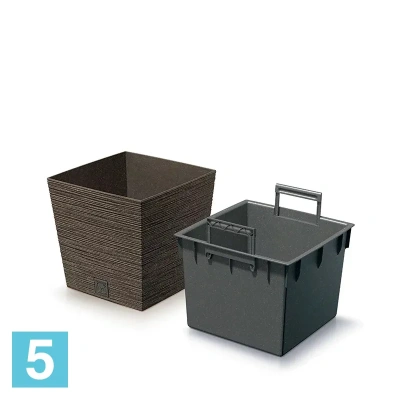 Кашпо Prosperplast FURU Square Low ECO Wood, кофе 24-l, 24-w, 23,5-h