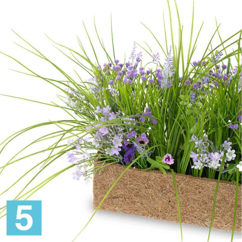 Разнотравье искусственное Alseed, фиолет, в кокосовом боксе, 50х10х, h-10
