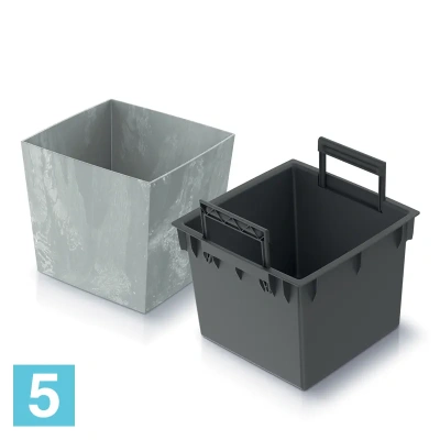 Кашпо Prosperplast URBI SQUARE Low Beton Effect, кремовое 24-l, 24-w, 23,5-h