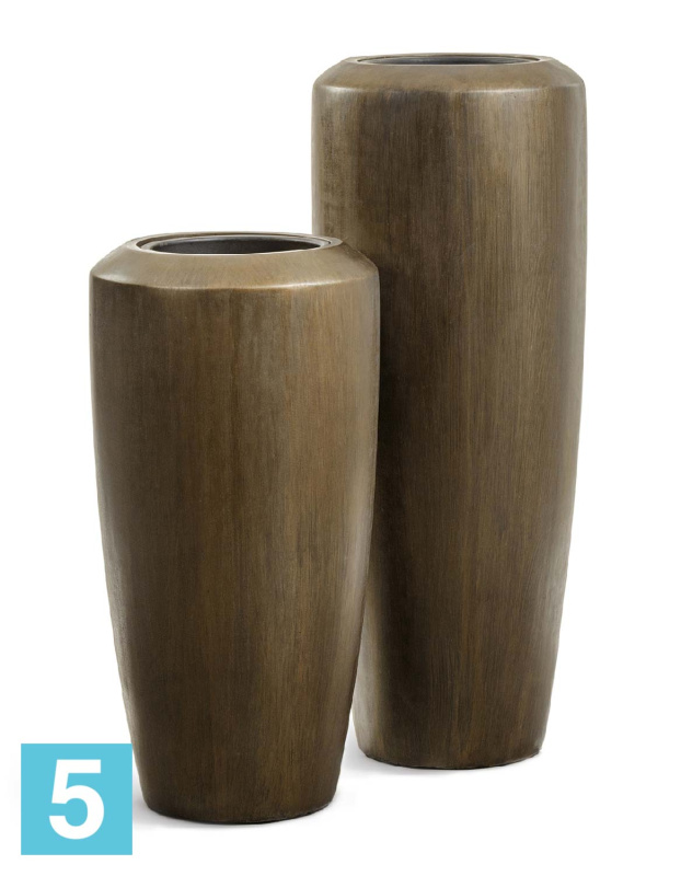 Кашпо с автополивом TREEZ Effectory Metal, Высокий конус Design, чернёная бронза 46-d, 117-h