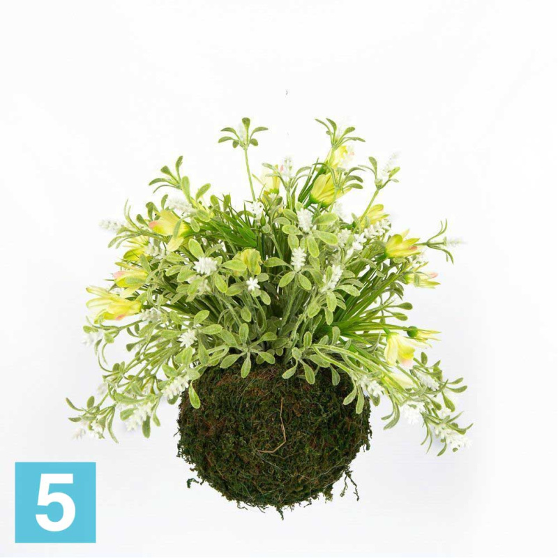 Кокедама искусственная Alseed, d-15 "Весенняя", бело-зелен