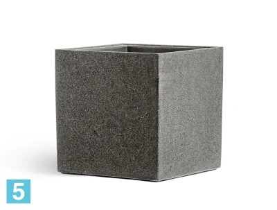 Кашпо TREEZ Effectory Stone Куб, тёмно-серый камень 60-l, 60-w, 60-h