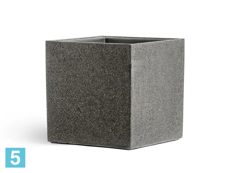 Кашпо TREEZ Effectory Stone Куб, тёмно-серый камень 60-l, 60-w, 60-h