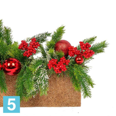 Ель с шарами искусственная Alseed, h-16 см. в кокосовом боксе 55, 5*7, 5*12