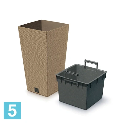 Кашпо Prosperplast FURU Square ECO Wood, коричневое 34,5-l, 34,5-w, 66-h