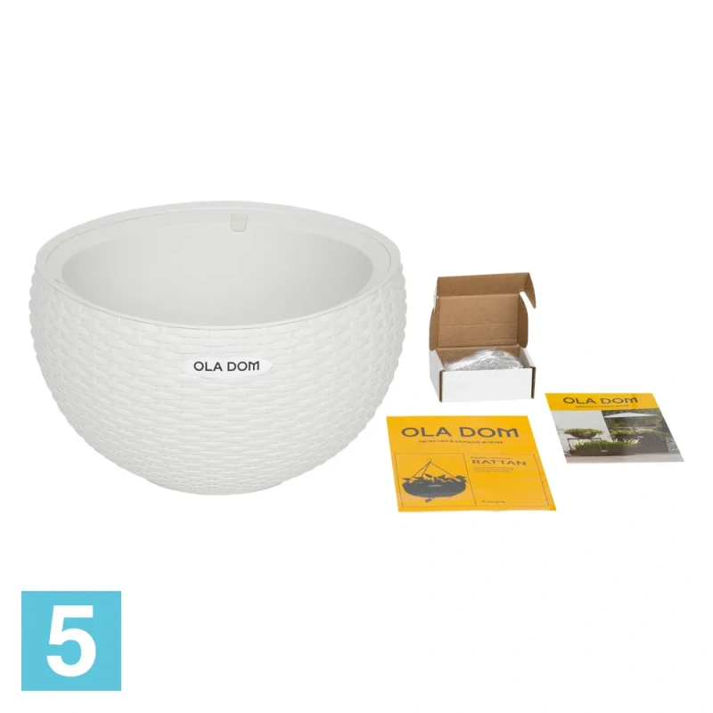 Подвесное кашпо Ola Dom Rattan, белое 34-d, 20,9-h