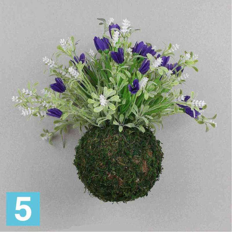 Кокедама искусственная Alseed, d-15 "Весенняя", бело-фиол