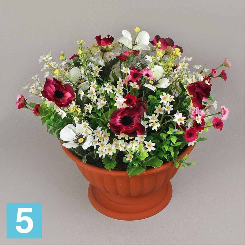 Вазон-клумба искусственный Alseed, d-26 Анемоны,космея, бордово-бе