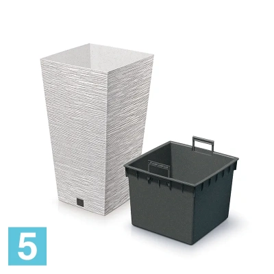 Кашпо Prosperplast FURU Square ECO Wood, белое 34,5-l, 34,5-w, 66-h