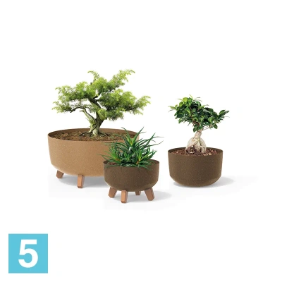 Кашпо Prosperplast GRACIA Low ECO Wood, коричневое 28,5-d, 17,7-h