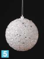 Искусственный декоративный шар Новогодний серебряный большой с блестками d20 в Москве