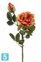 Искусственный цветок для декора роза с бутоном "Роби" 8dx47h оранжевая