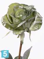Искусственный цветок для декора Новогодний Роза салатовая в серебре d-12cm 60h см в Москве