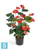 Искусственный цветок в горшке Антуриум Де Люкс большой куст красный (в кашпо) TREEZ Collection